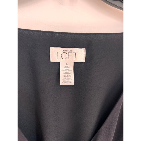 Vintage Ann Taylor Loft 100% Silk Dress Lace Sleeves and Ruffle Hem Size 8 - Picture 3 of 6